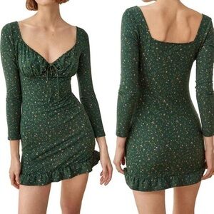 Reformation Anjeline Coriander Green Floral Long Sleeve Mini Dress